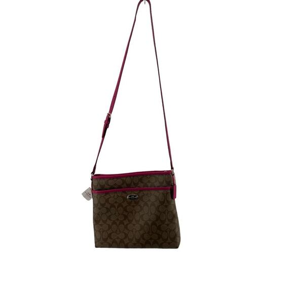 Coach File Monogram Crossbody Bag F34938 Khaki Pink Ruby - Picture 1 of 14